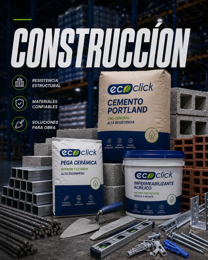 Construcción Ecoclick — cemento, pega cerámica e impermeabilizante